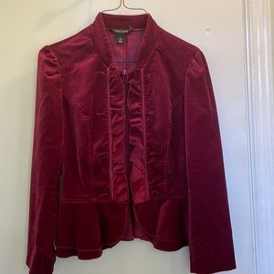 Burgundy Maroon Velvet Peplum Jacket White House Black Market Ruffles